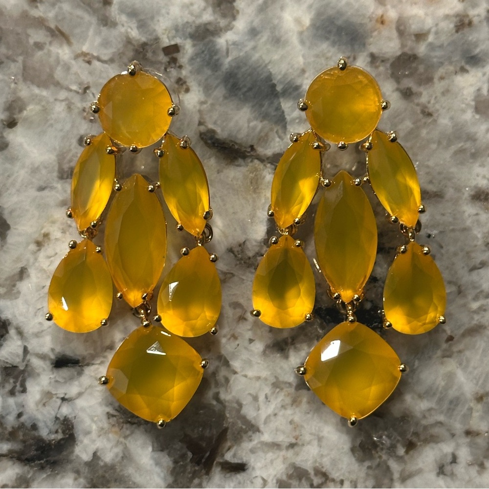 Kate Spade Chandelier Earrings Gem Rhinestones Yellow